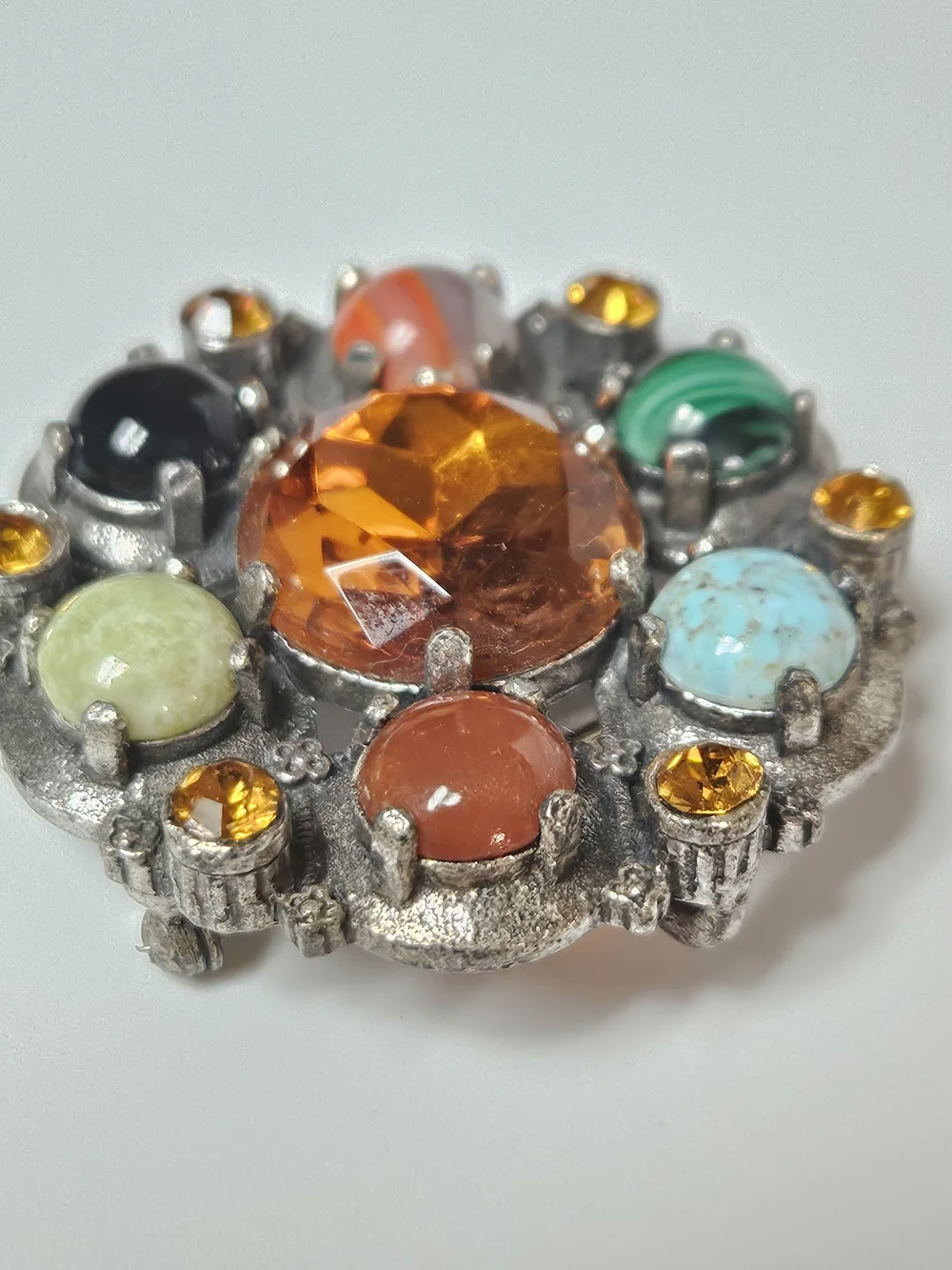 Miracle Multicolor Cabochon and Amber Crystal Brooch